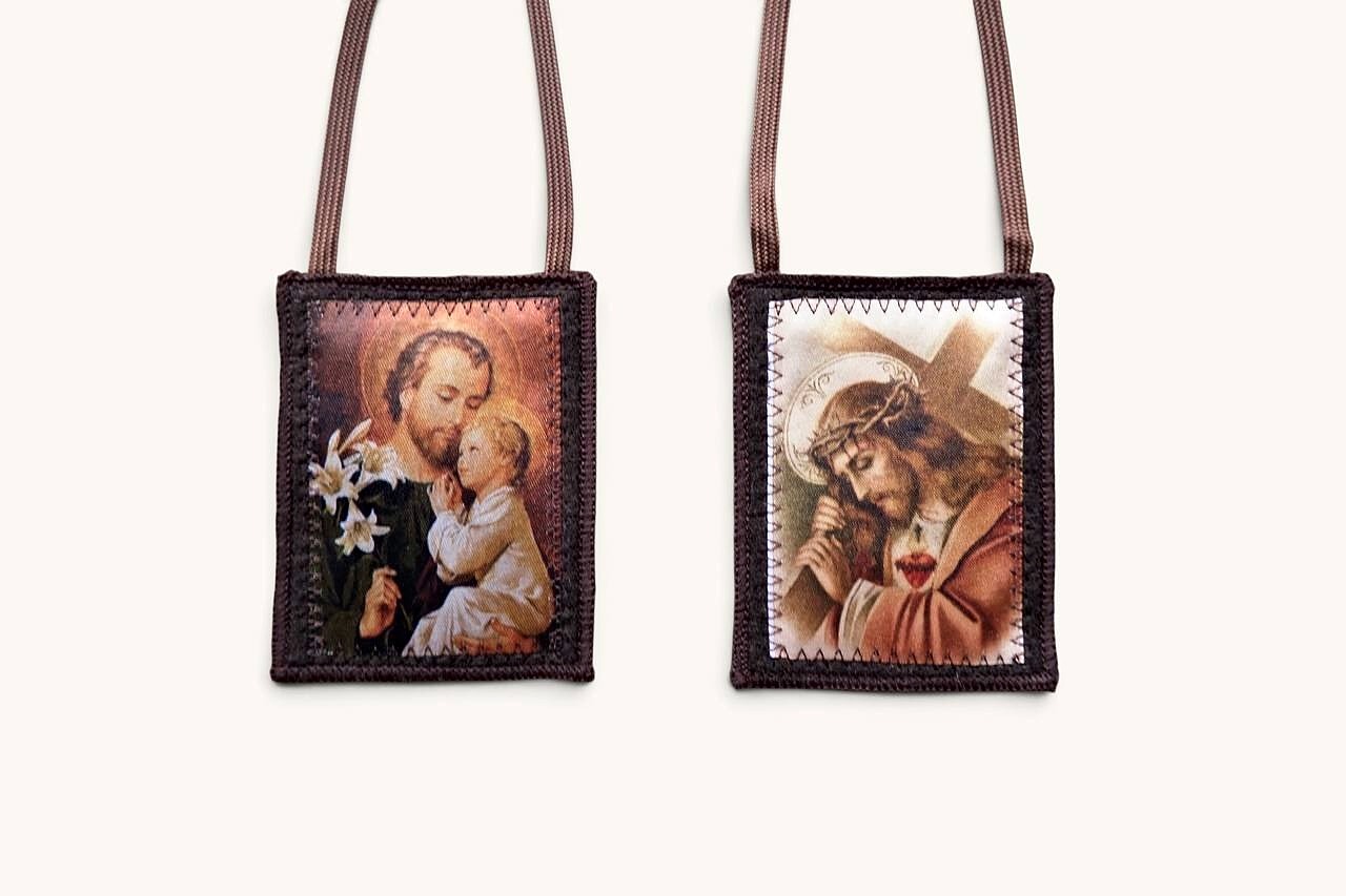 Brown Scapular of Saint Joseph and Christ Carrying the Cross