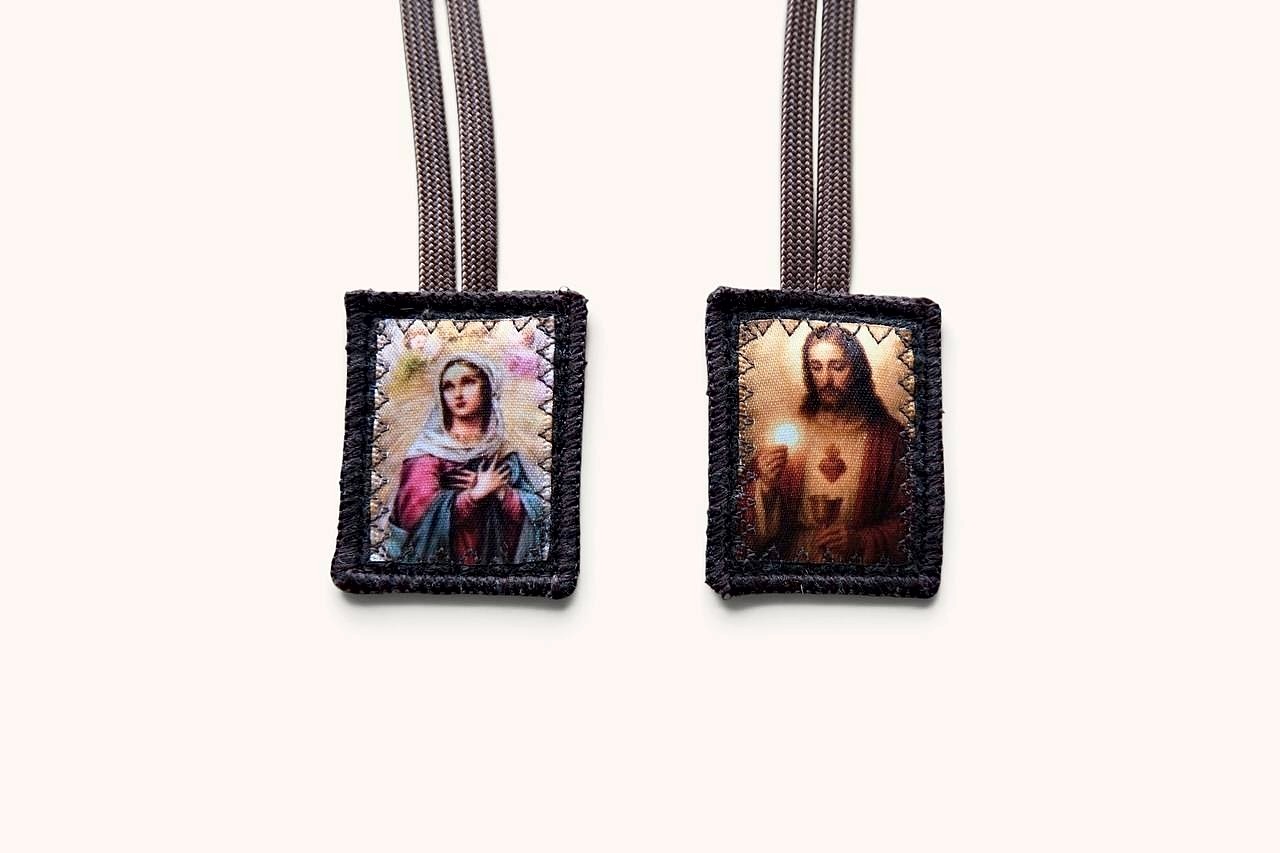 Brown Scapular of the Immaculate Heart of Mary and the Sacred Heart of Jesus with the Holy Eucharist
