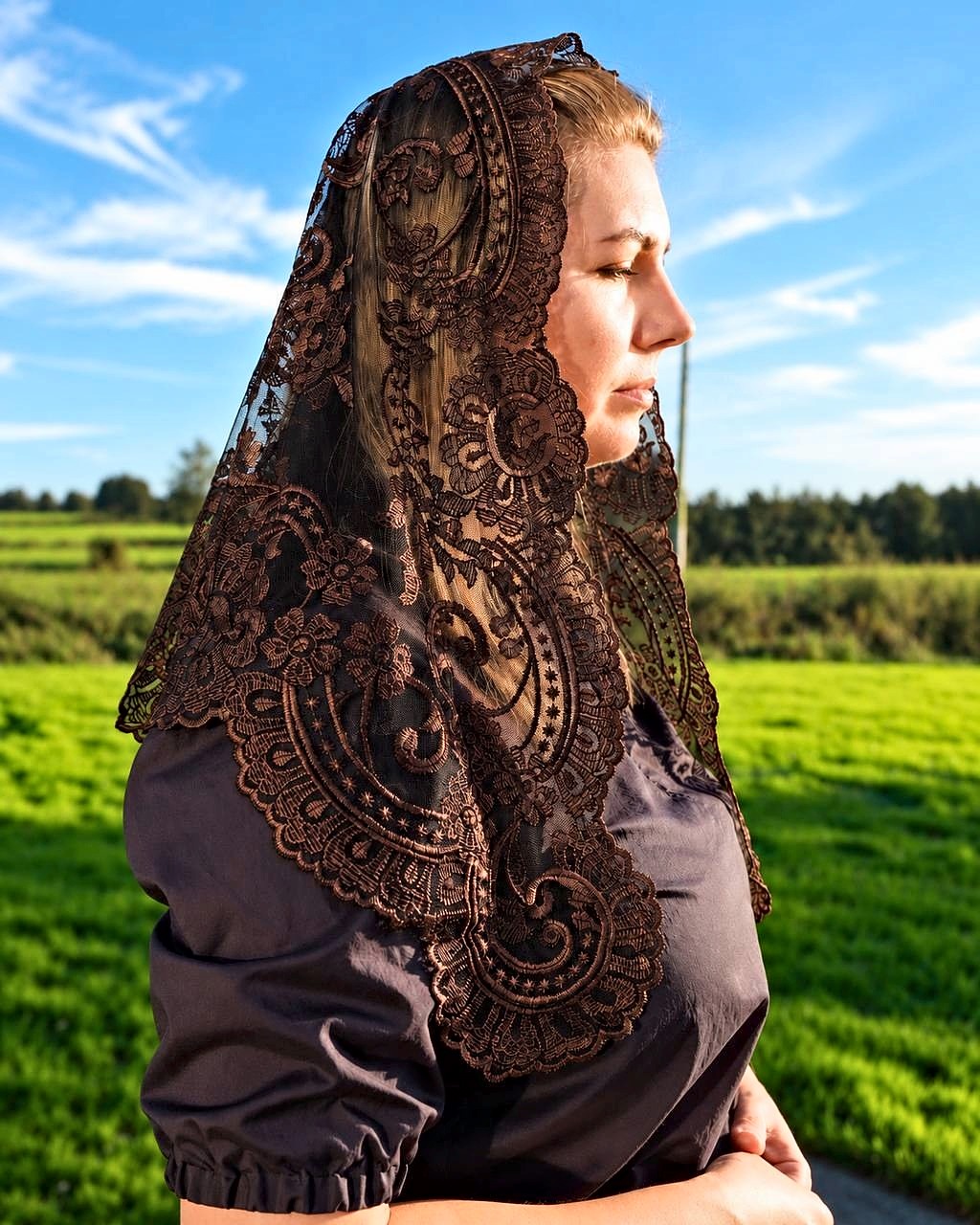 Dark Brown Embroidered Mantilla