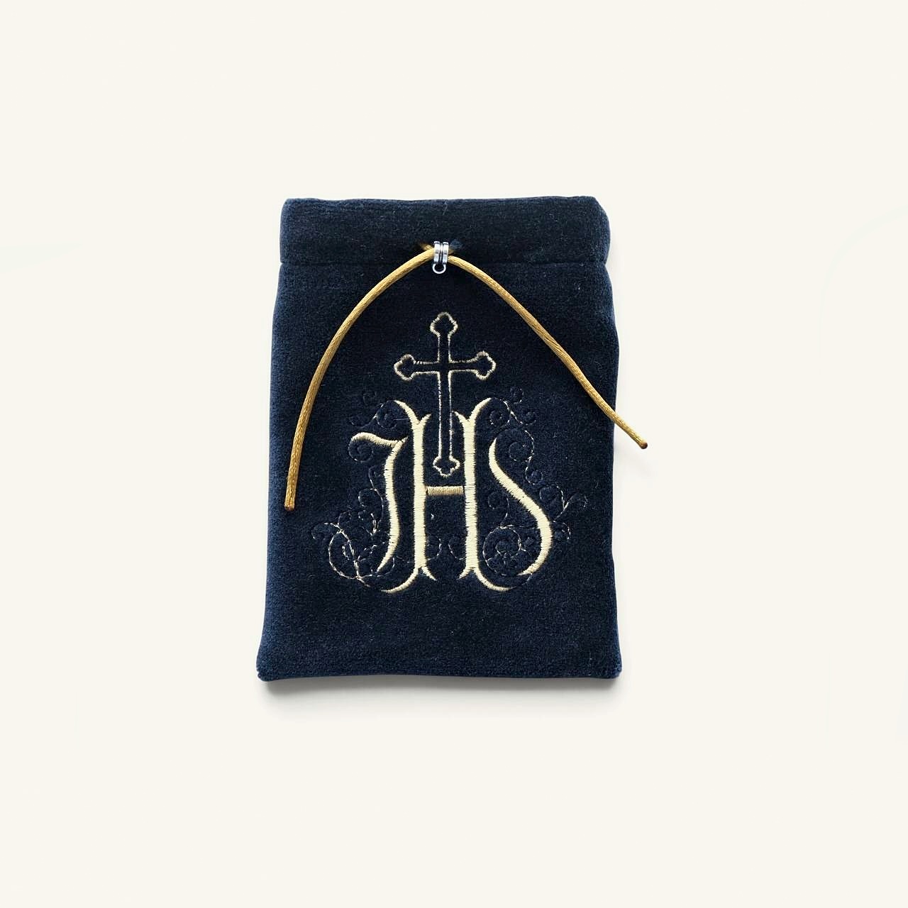 IHS Embroidered Velvet Rosary Bag